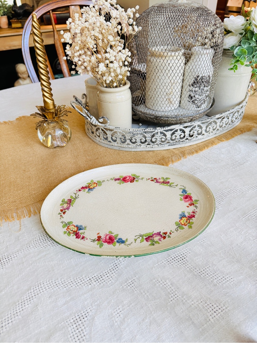 Antique Stained and Crazed Stoneware English Serving Platter